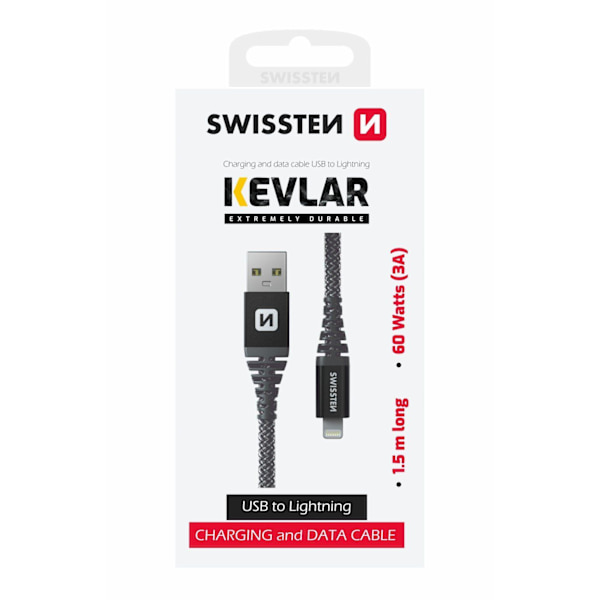 Swissten datový kabelkevlar usb / lightning 1,5 m antracit