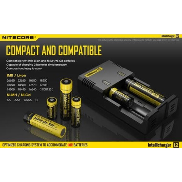Universal Charger i2 LiIon & NIMH 18650; CR123; AA; AAA; C;D  NITECORE