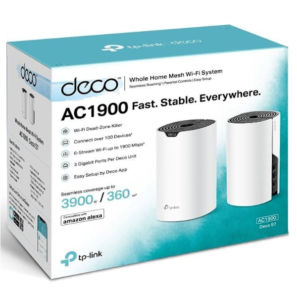AC1900 Whole Home Mesh Wi-Fi System | Deco S7 (2-pack) | 802.11ac | 10/100/1000 Mbit/s | Ethernet LAN (RJ-45) ports 1 | Mesh Support Yes | MU-MiMO Yes Hvid