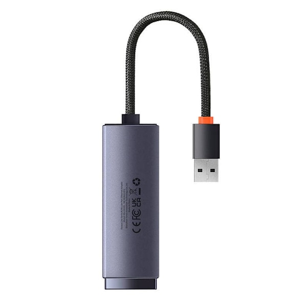 ADAPTOR RETEA Baseus Lite, USB 2.0 to RJ-45 10/100 Mbps Adapter, metalic, LED, gri "WKQX000013" (timbru verde 0.18 lei)  - 6932172606046