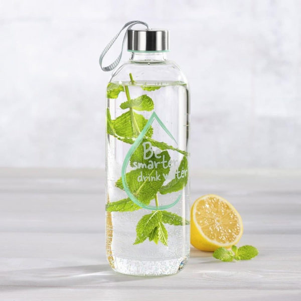 Xavax To Go Glass Bottle, 1l, with Protective Sleeve, Loop, for Carbonated & Hot/Cold