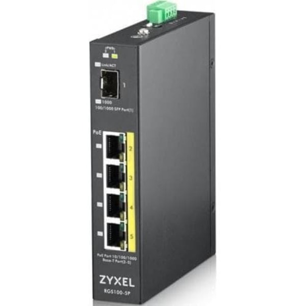 RGS100-5P Switch Unmanaged PoE SFP Svart