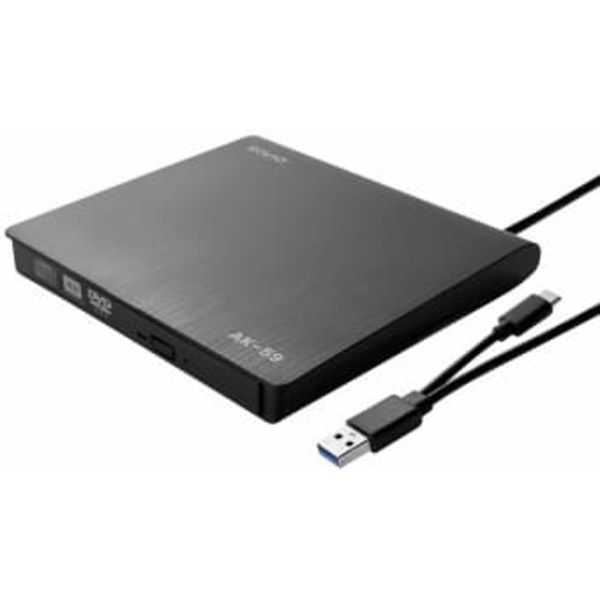 SAVIO AK-59 External slim CD/DVD Recorder R/RW - USB-C/USB-A, black Sort