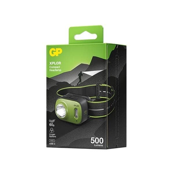 GP Xplor Rechargeable Headlamp, PHR17, 500 lumens Sort, Grøn