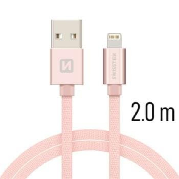 Swissten Datový Kabel Textile Usb / Lightning 2,0 M Růžovo/Zlatý