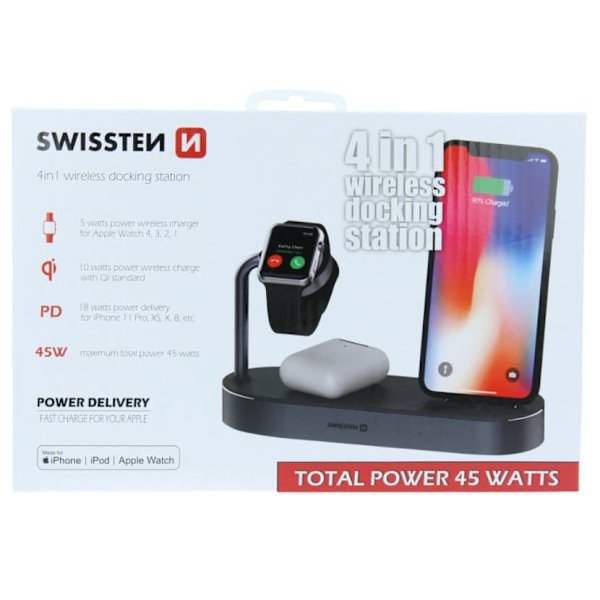 Swistten 4in1 MFI Wireless Docking Station 45W for Apple iPhone / iPod / Apple Watch
