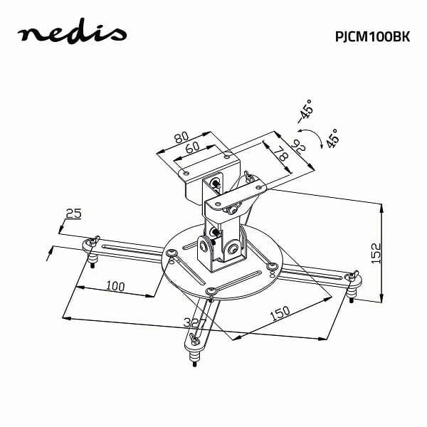 Nedis PJCM100BK Projector Ceiling Mount 360 ° Max 10kg