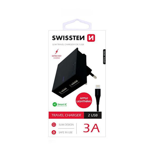 Swissten Travel Charger USB 3А / 15W With Lightning Cable 1.2m