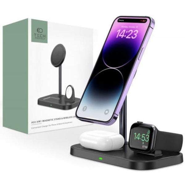 Tech-Protect wireless charger QI15W A22 3in1 Magnetic MagSafe, black