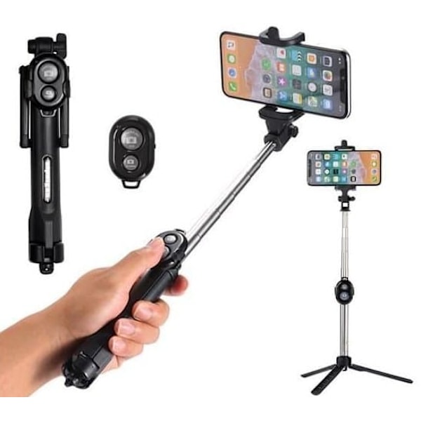 RoGer Selfie Stick + Tripod Stand with Bluetooth Remote Control
