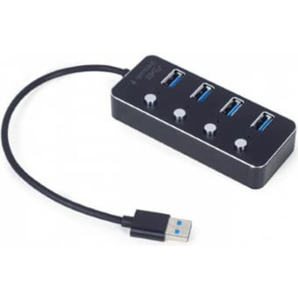 USB Centrmezgls Gembird USB 3.1 Powered 4-port Hub with Switches Black