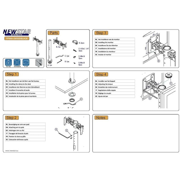 Neomounts FPMA-D050DBLACK Monitor arm 10-30"