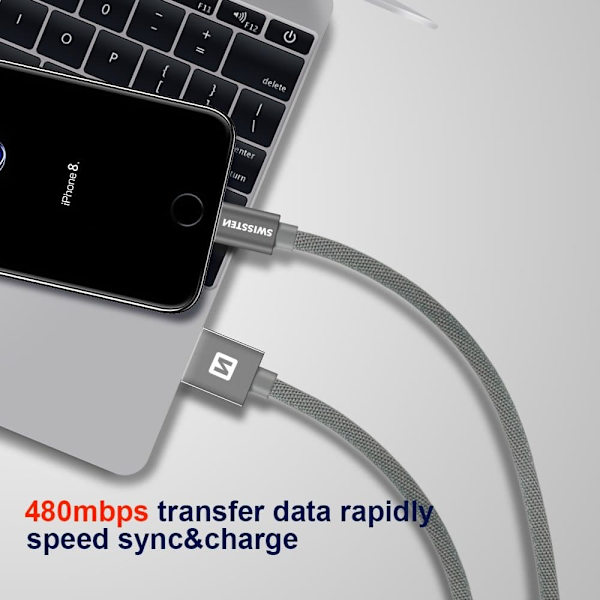 Swissten Datový Kabel Textile Usb / Lightning 0,2 M Stříbrný