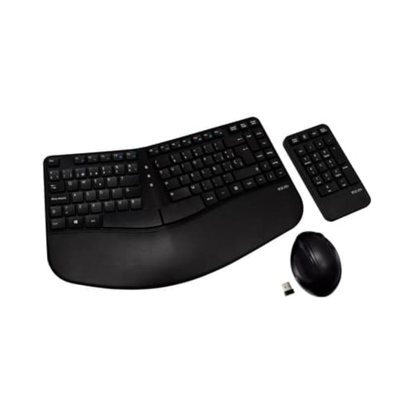 ERGONOMIC KEYBOARD MOUSE COMBO/WIRELESS W/KEYPAD SPANISH - ES I Svart
