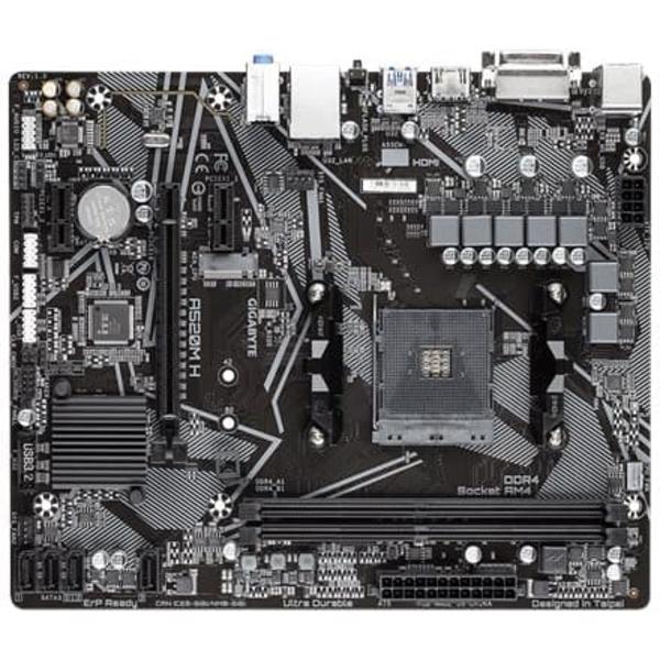 GIGABYTE A520M H Motherboard - Supports AMD Ryzen 5000 Series AM4 CPUs, 4+3 Phases Pure Digital VRM, up to 5100MHz DDR4 (OC), PCIe 3.0 x4 M.2, GbE LAN