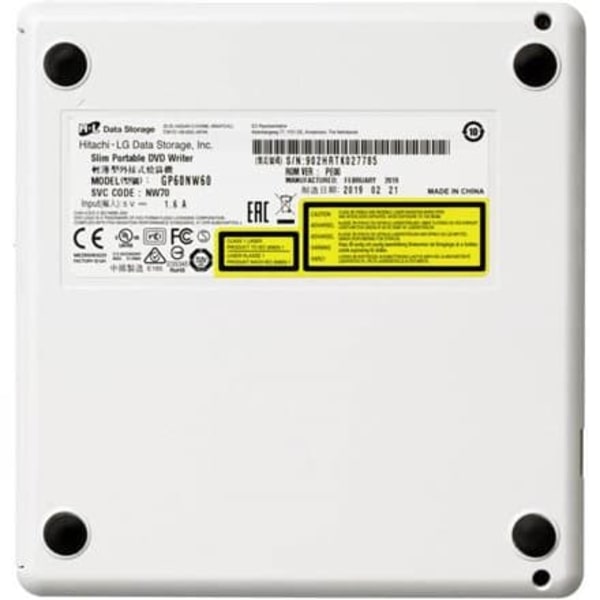 H.L Data Storage | Ultra Slim Portable DVD-Writer | GP60NW60 | Interface USB 2.0 | DVD±R/RW | CD read speed 24 x | CD write speed 24 x | White | Deskt
