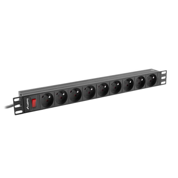 LANBERG POWER STRIP RACK 19" (1U, 16A, 9X 230V PL) Sort