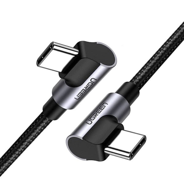 CABLU alimentare si date Ugreen, "US323", Fast Charging Data Cable pt. smartphone, USB Type-C la USB Type-C 60W/3A Angled 90°, braided, 1m, negru "705