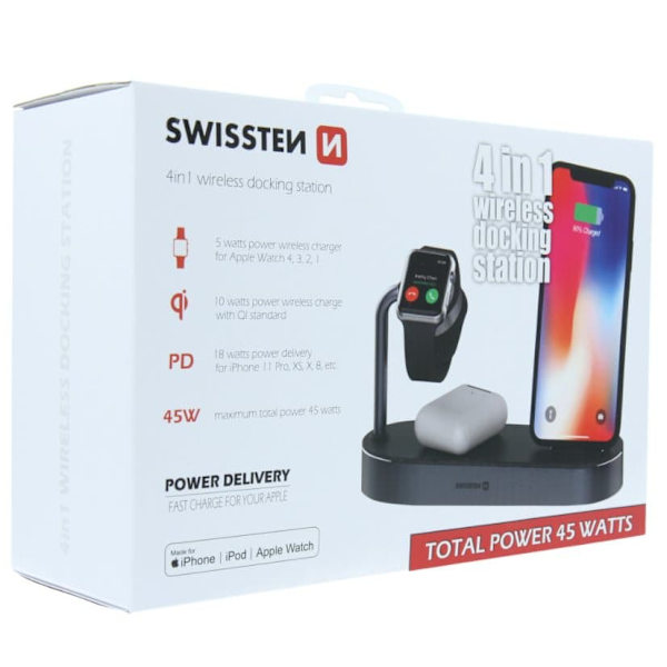 Swistten 4in1 MFI Wireless Docking Station 45W for Apple iPhone / iPod / Apple Watch