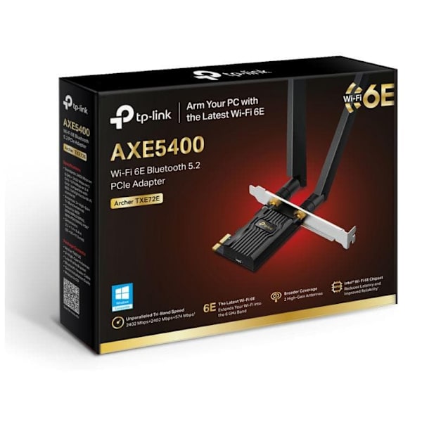 TP-Link AXE5400 Wi-Fi 6E Bluetooth 5.3 PCIe Adapter Svart