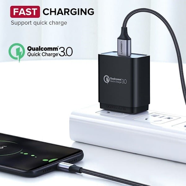 CABLU alimentare si date Ugreen, "US290", Fast Charging Data Cable pt. smartphone, USB la Micro-USB, braided, 1.5m, negru "60147" (timbru verde 0.08 l