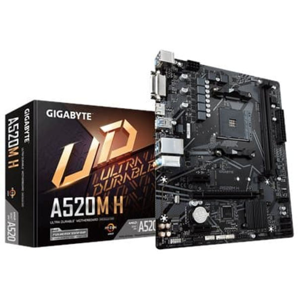 GIGABYTE A520M H Motherboard - Supports AMD Ryzen 5000 Series AM4 CPUs, 4+3 Phases Pure Digital VRM, up to 5100MHz DDR4 (OC), PCIe 3.0 x4 M.2, GbE LAN