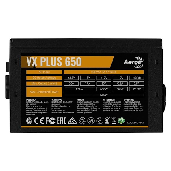 Aerocool VX PLUS 650 power supply unit 650 W 20+4 pin ATX ATX Black