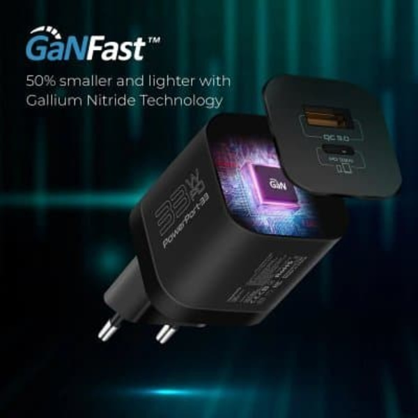 PROMATE PowerPort-33 GaNFast Charger adapter 33W / USB-C PD / USB-A