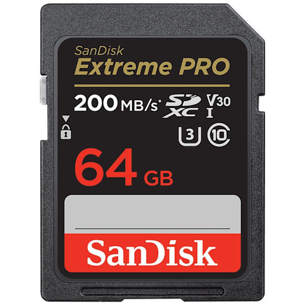 SanDisk Extreme PRO 64GB SDXC Memory Card + 2 years RescuePRO Deluxe up to 200MB/s & 90MB/s Read/Write speeds, UHS-I, Class 10, U3, V30