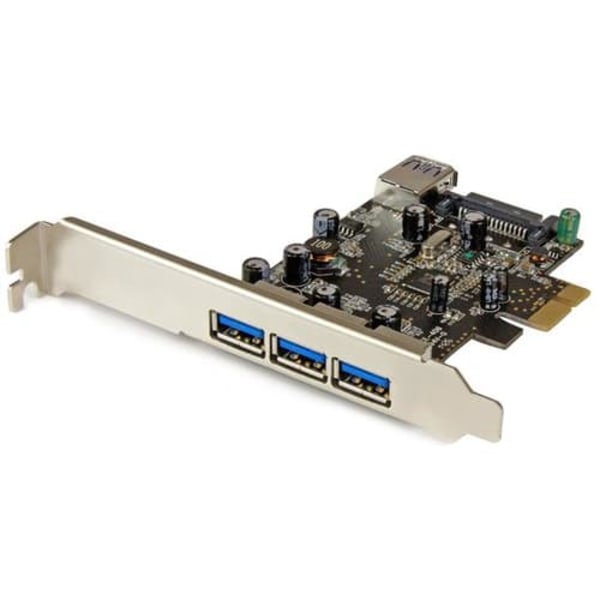 StarTech.com 4 Port PCI Express USB 3.0 Card - 3 External and 1 Internal - Native OS Support in Windows 8 and 7 - Standard and Low-Profile (PEXUSB3S42 Sort, Rustfrit stål