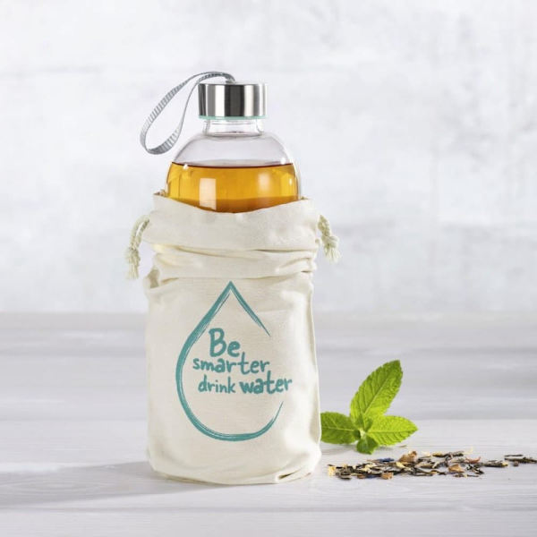 Xavax To Go Glass Bottle, 1l, with Protective Sleeve, Loop, for Carbonated & Hot/Cold