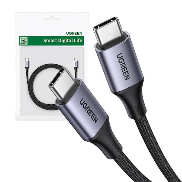 CABLU alimentare si date Ugreen, "US535", Fast Charging Data Cable pt. smartphone, USB Type-C la USB Type-C 240W, aluminiu braided, 2m, gri "90440" (t