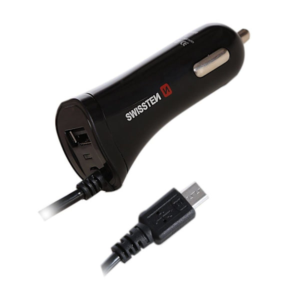 Swissten Premium Car charger USB + 2.4A and Micro USB Cable Sort