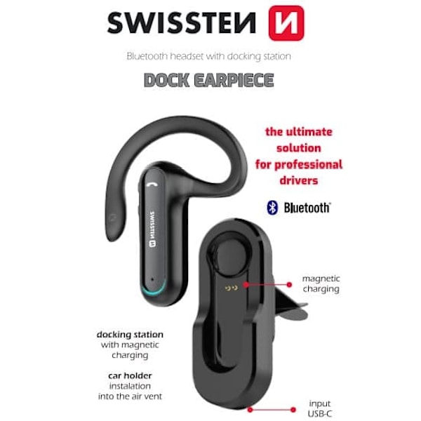 Swissten Dock Earpiece Bluetooth Headphone With Charger