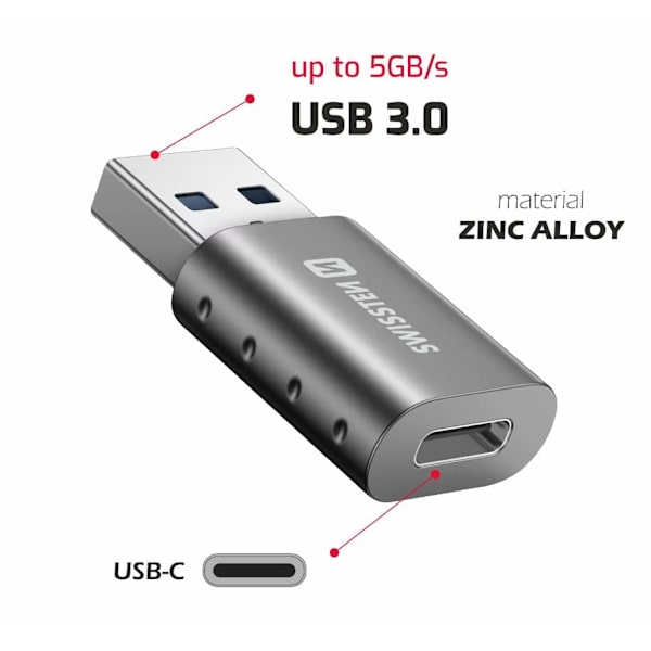 Swissten adapter usb-a(m)/usb-c(f)