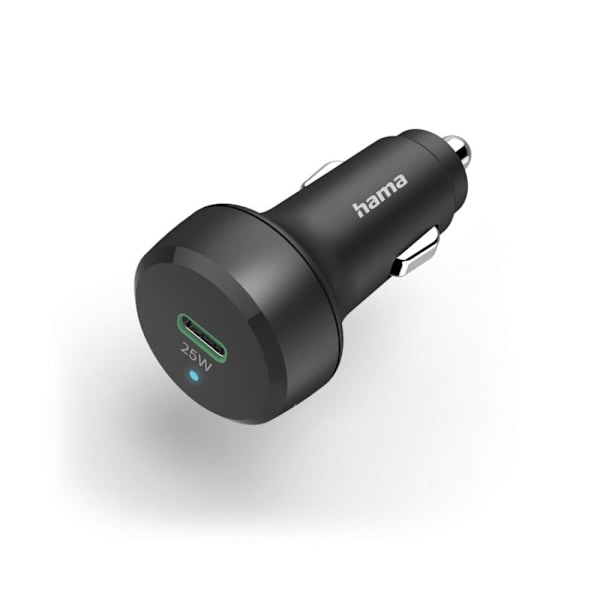 Car Charger, USB-C, Qualcomm, 25 Watt, HAMA-201638 Sort