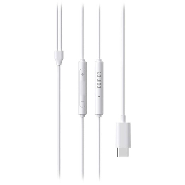 CASTI Edifier, cu fir, intraauriculare - butoni, pt smartphone, microfon pe fir, control-3 butoane, conectare prin USB-C, alb, "P180C-W", (timbru verd