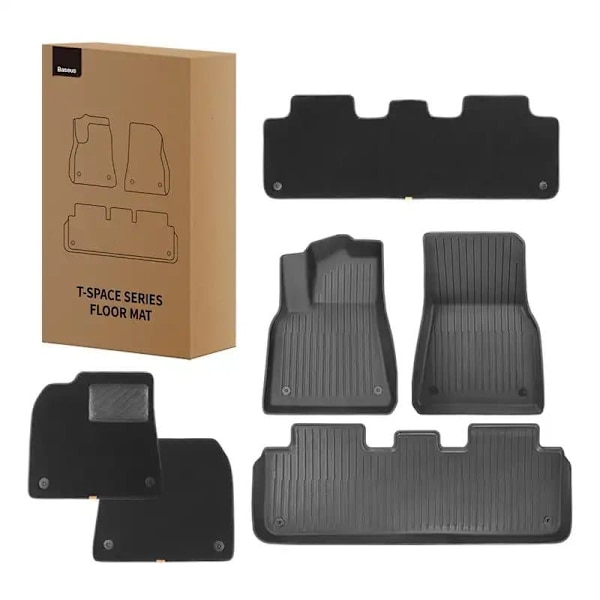 COVOR AUTO Baseus T-Space, set 6 bucati compatibil Tesla Model Y, realizat din TPE+velvet, negru "C20751300111-02" - 6932172634346