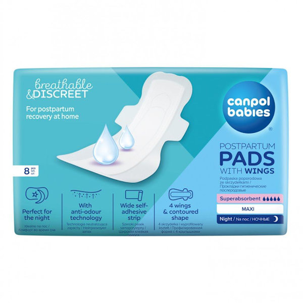 CANPOL BABIES Discreet Postpartum Pads with wings Night, 78/008