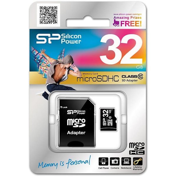 Silicon Power memory card microSDHC 32GB Class 10 + adapter