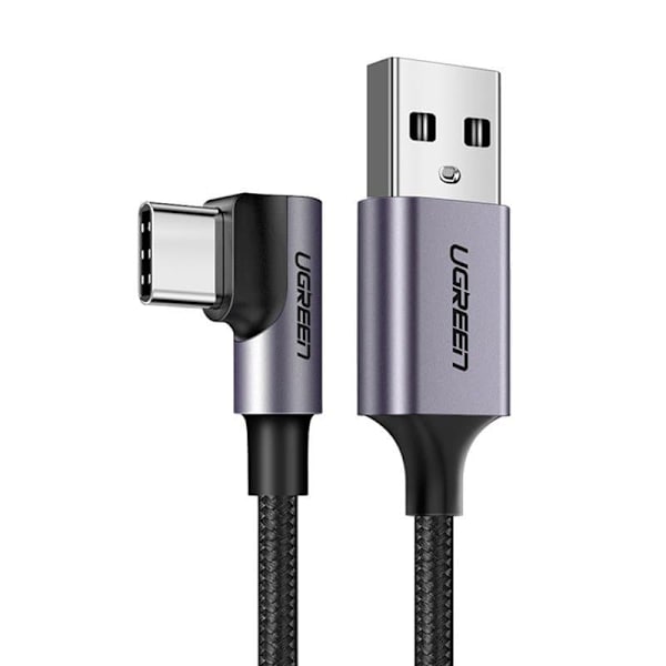 CABLU alimentare si date Ugreen, "US284", Fast Charging Data Cable pt. smartphone, USB la USB Type-C 3A Angled 90°, braided, 2m, negru "50942" (timbru
