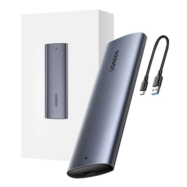 RACK extern Ugreen, "CM400" pt SSD M.2 NGFF SATA compatibile cu form factor 2280/2260/2242/2230,cablu inclus de 50 cm USB Type-C la USB,5Gbps,Al,gri " Sort, Grå