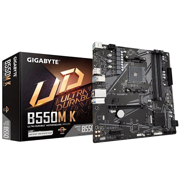 GIGABYTE B550M K Motherboard - AMD Ryzen 5000 CPUs, up to 4733MHz DDR4, 1xPCIe 4.0 + 1xPCIe 3.0 M.2, 1GbE LAN, USB 3.2 Gen 1