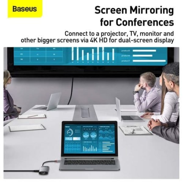 Baseus HUB Metal Gleam Series 8-in-1 Multifunctional (Type-C to PD/4K HD/USB3.0) Docking Station Gray (CAHUB-CV0G)