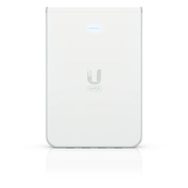 UniFi6 In-Wall. Wall-mounted WiFi 6 access point with a built-in PoE switch. Hvit