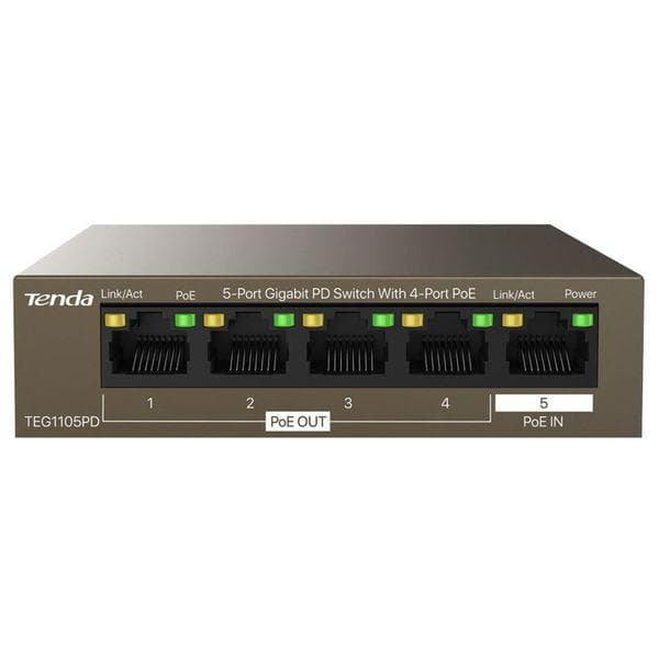 Tenda TEG1105PD network switch Gigabit Ethernet (10/100/1000) Power over Ethernet (PoE) Brown Brun