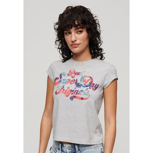 Superdry Floral Scripted Lyhythihainen T-paita Harmaa 2XS Nainen