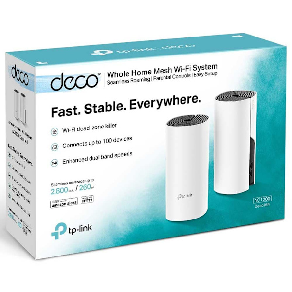 Tp-link Ac Deco M4 1200 Koko Koti Mesh Wifi Järjestelmä 2 Yksiköt Valkoinen