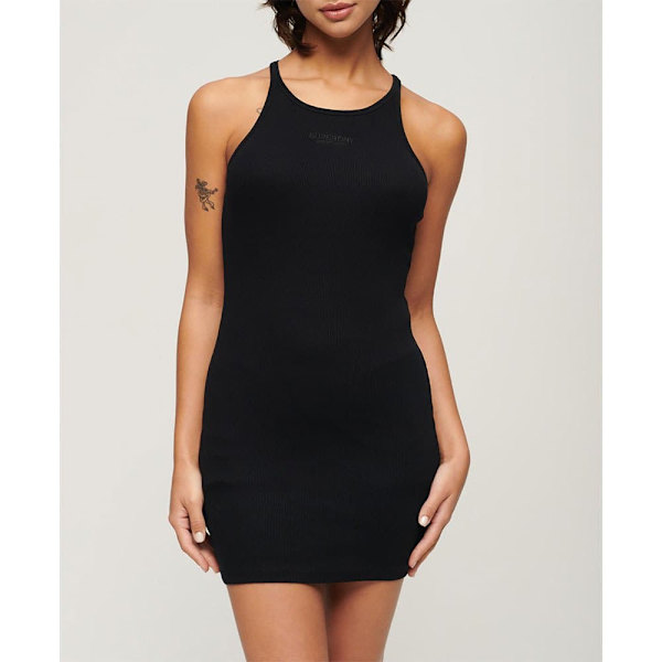 Superdry Embroidered Rib Racer ærmeløs Kort Kjole Sort 2XS Kvinde