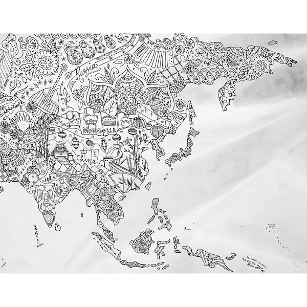 Awesome Maps Målarkarta Handduk World Map To Color In With Country Specific Doodles Vit